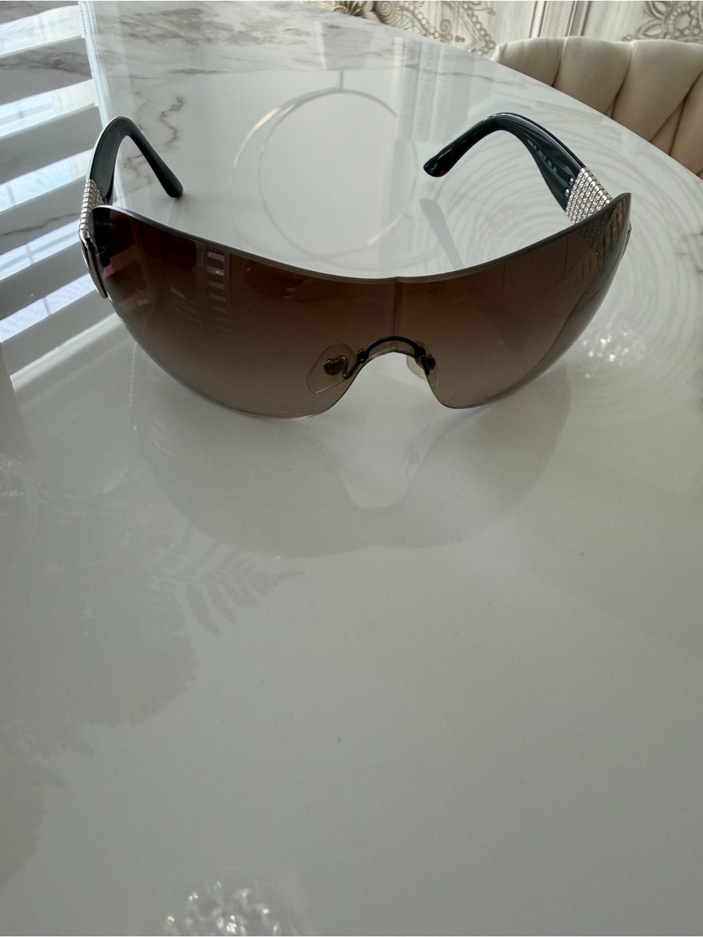 Bulgari Brown Gradient Shield Sunglasses with Black Temples and Silver Accents
